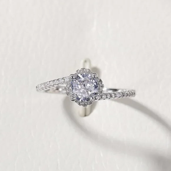 💍Beautiful CZ Diamond Twisted Macro Pave Silver Pure Flower Wedding Ring, K844